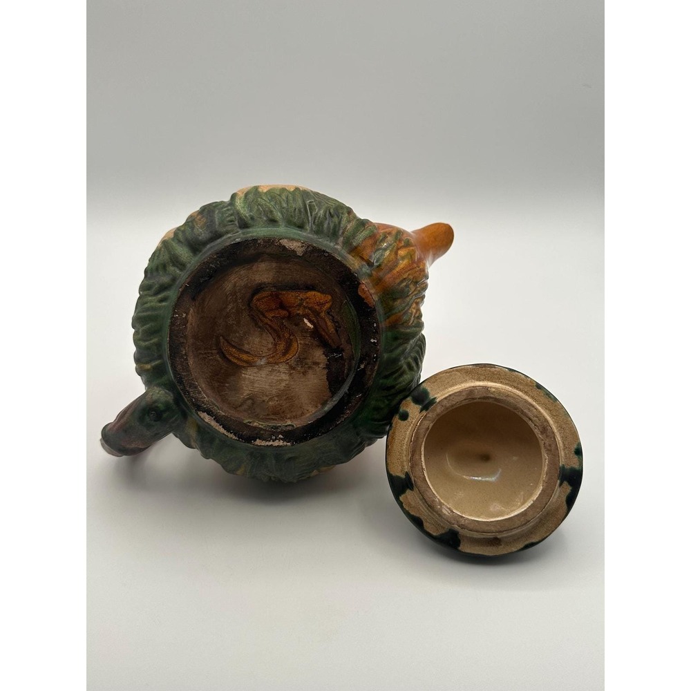 Vintage Art Nouveau Majolica Teapot Woodland Tree Leaf Design - Picture 8 of 8